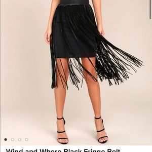 Lulus Wind and Where Black Fringe Belt